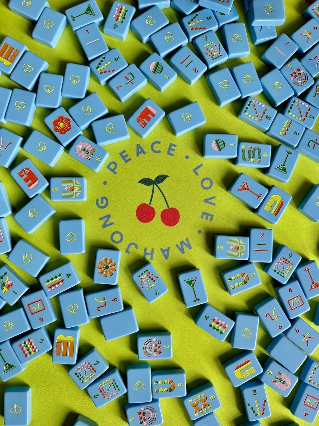 Peace Love Mahjong | Mod French Blue Mahjong Tiles + Tile Pouch + Dice