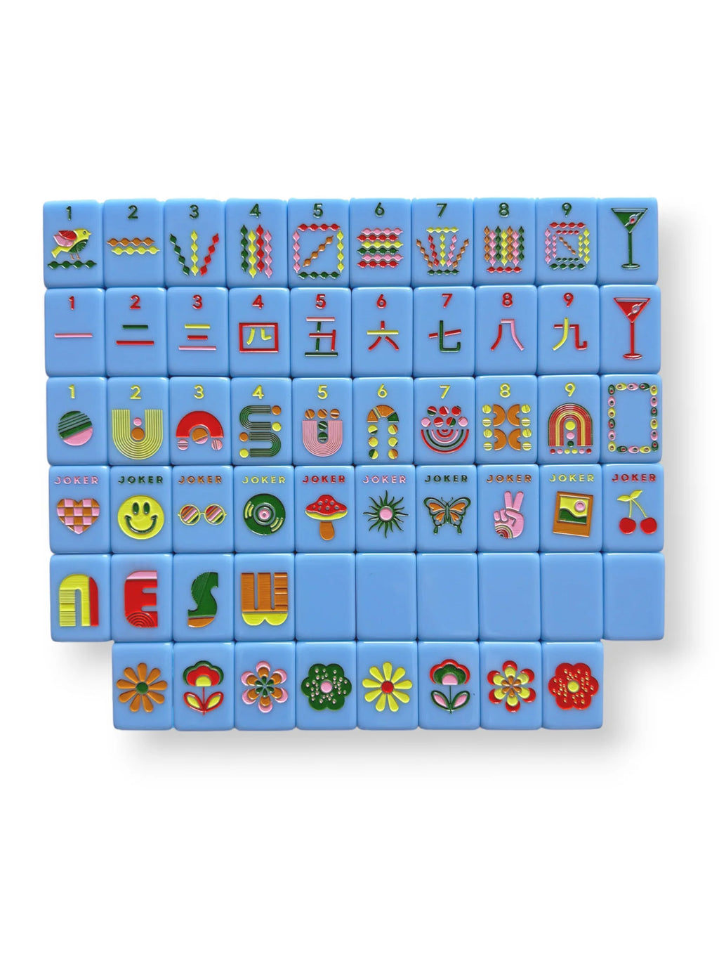 Peace Love Mahjong | Mod French Blue Mahjong Tiles + Tile Pouch + Dice